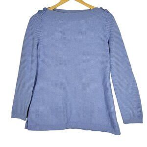 Talbots Women's Basket Weave Nautical Anchor Buttons Boat Neck Sweater Size M